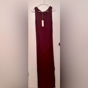 Floor length wine-colored sleeveless dress